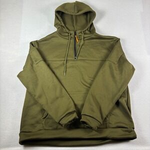 Mens Olive Green Quarter Zip Tactical Hoodie Utility Pullover Sweatshirt XL